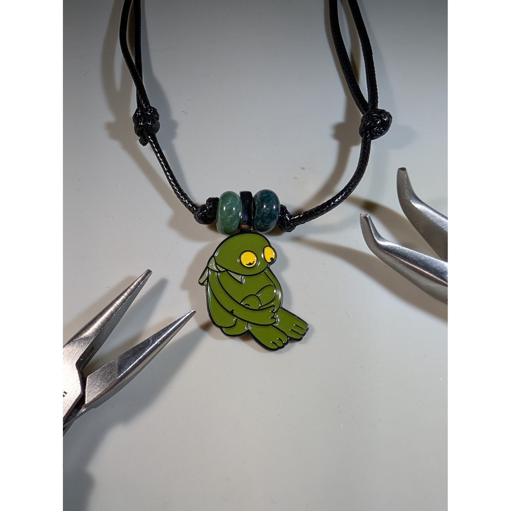 Kermit the Frog Repurposed Enamel Pin Necklace Adjustable Black Cord Muppet